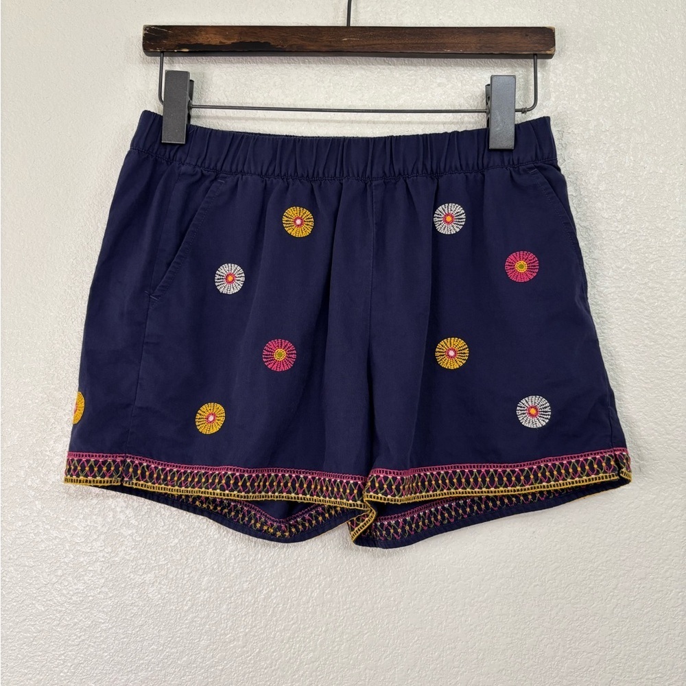 Madewell Navy Blue Embroidered Pull-On Shorts Circle Print Geometric Trim Boho - Picture 4 of 10
